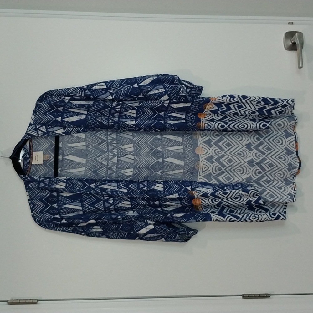 909 Knox Rose blue Aztec knee length duster